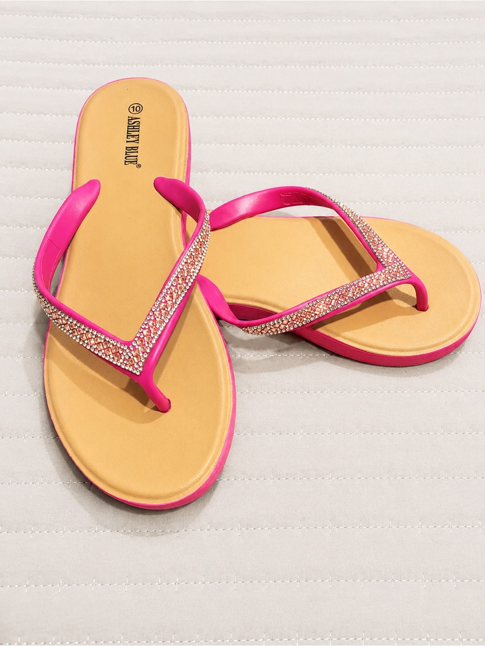 Ashley Blue Hot Pink Rhinestone V-strap Sandals